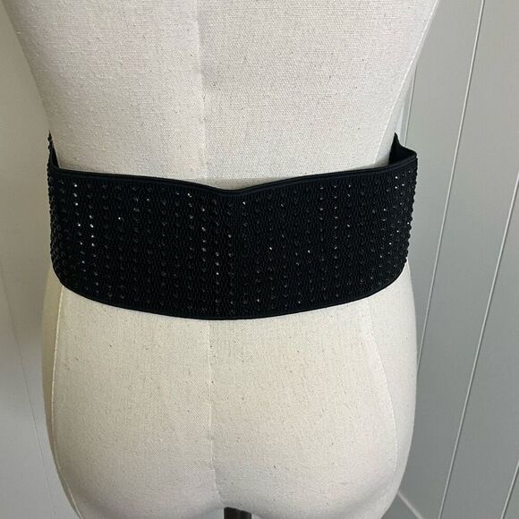 Vintage Handmade Black Cloth Embellished Rhinestone Women’s Belt 29-39” - Picture 5 of 7